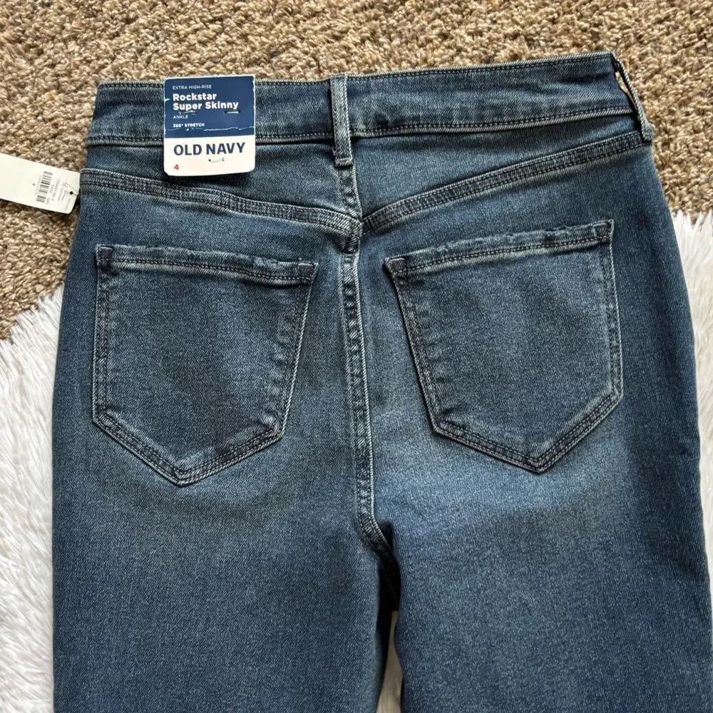 Old Navy Rockstar Jeans Super Skinny Ankle New Extra High Rise‎ Womens Size 4